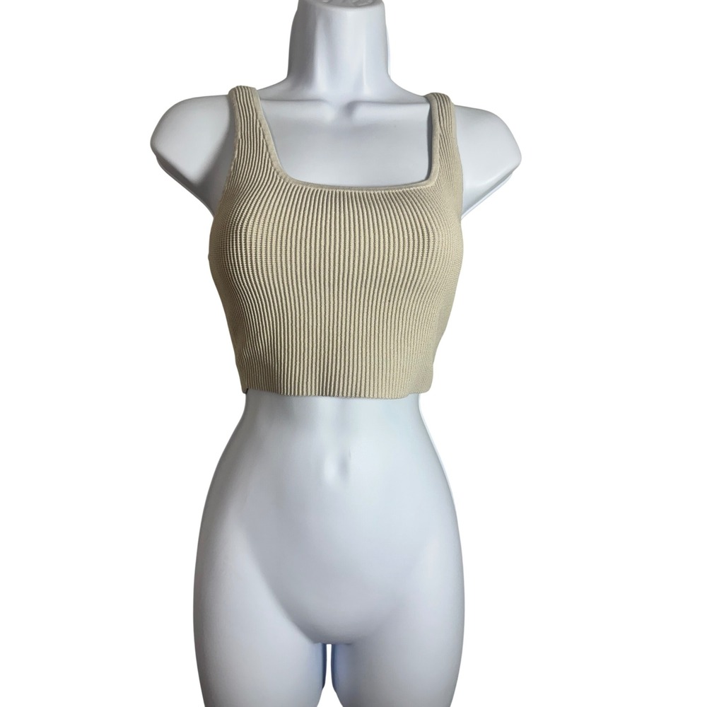 Babaton Aritzia Sculpt Knit Squareneck Cropped Tank Beige Ribbed Top Small